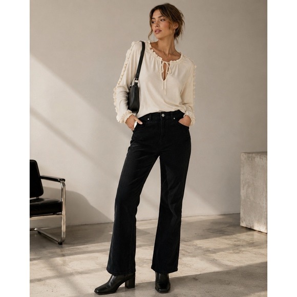 ASOS Pants - asos Black Corduroy Flare Pants 26/28 Straight Bootcut Jeans Cotton Turkey Crop